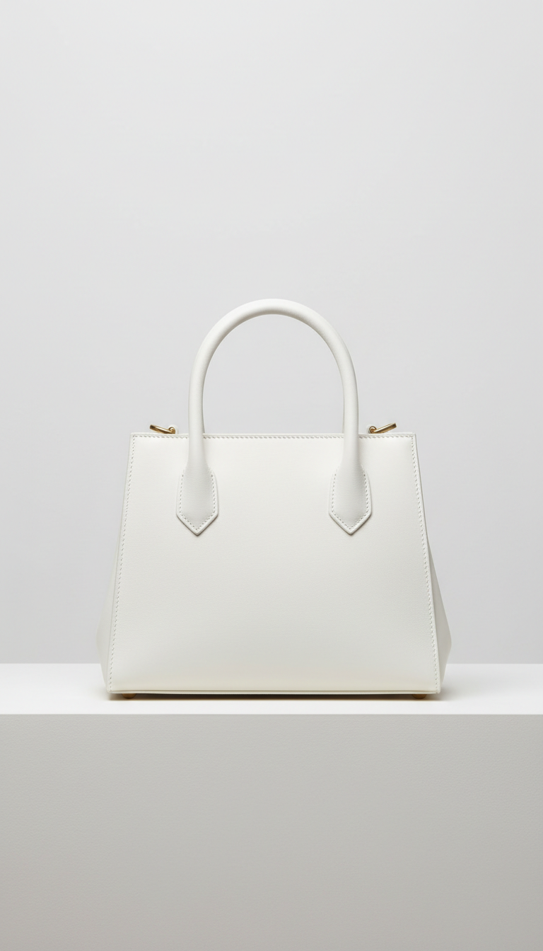 Porcelain White Structured Leather Handbag